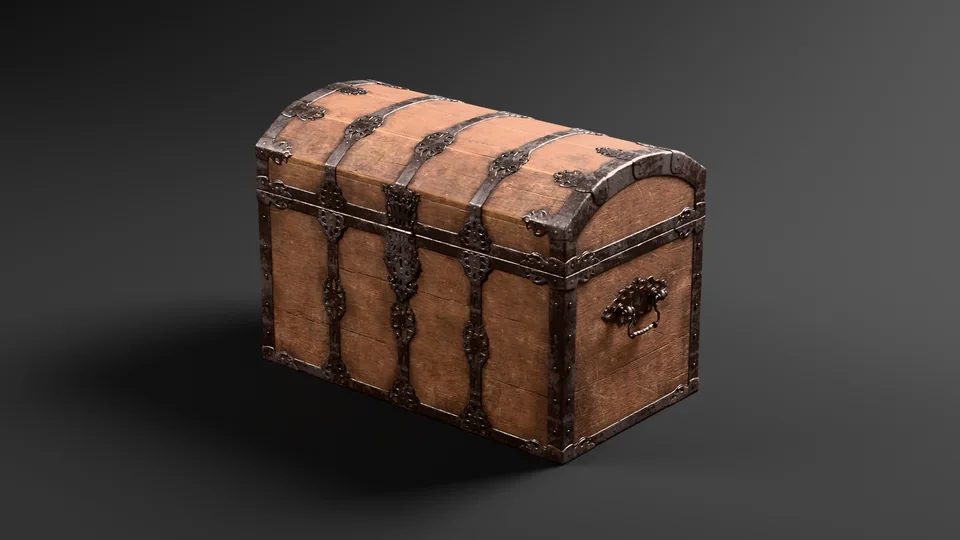 A wooden treasure chest rendered with Meshbooth