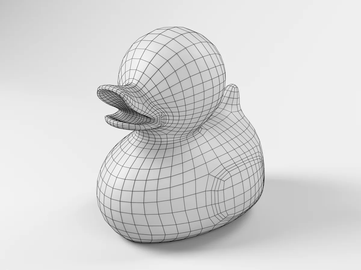 Clay render of the Rubber Duck with its wireframe