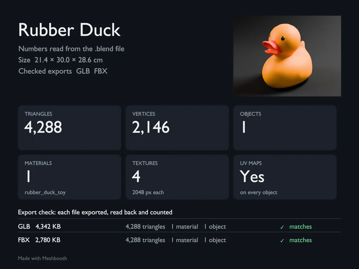 Spec card of the Rubber Duck