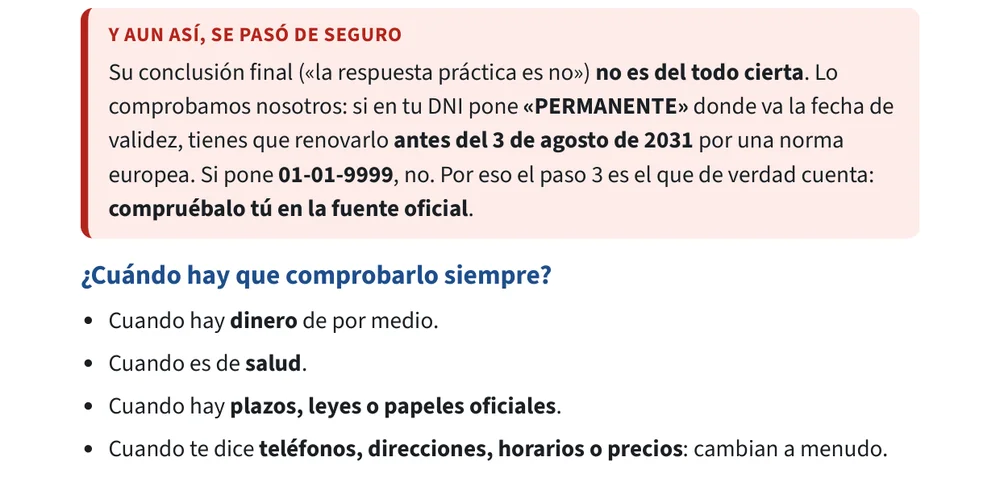 Página real de la lección 9.3: Y aun así, se pasó de seguro, y cuándo hay que comprobarlo siempre